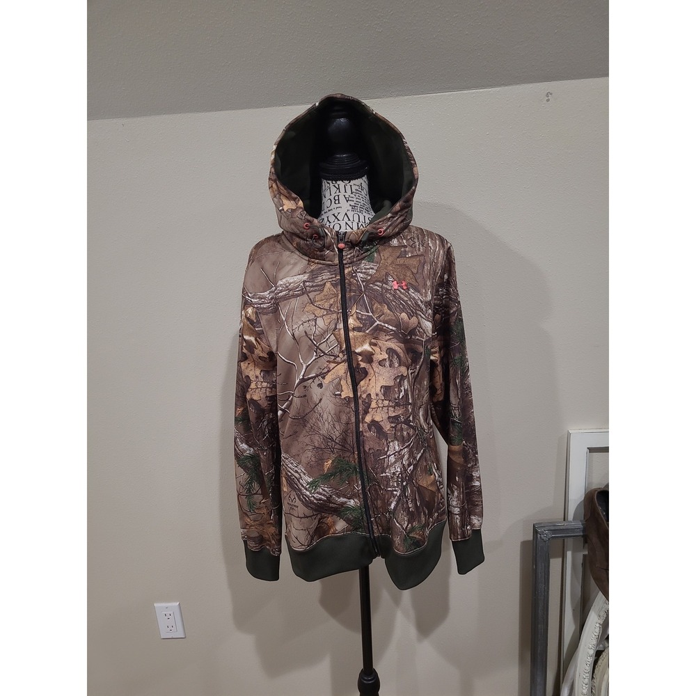 Under Armour Camo Full Zip Hooded fleece women SZ‎ Lg. Outdoor camping gorp core